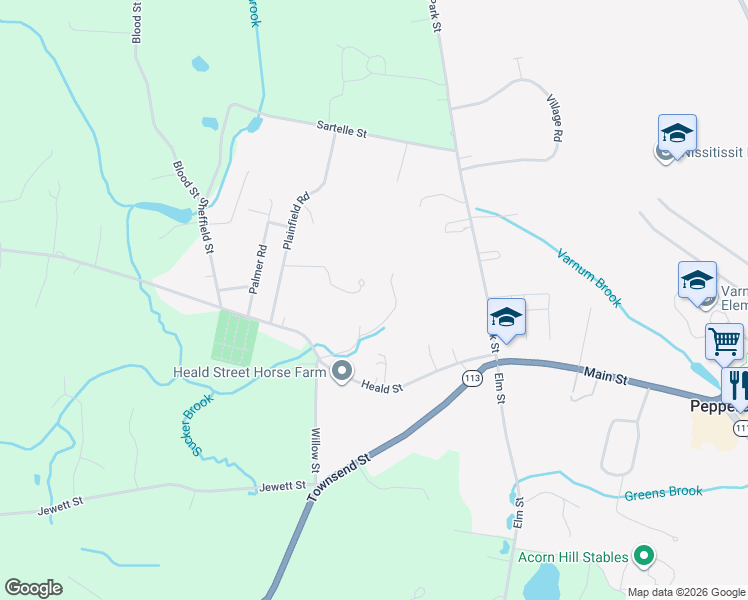 map of restaurants, bars, coffee shops, grocery stores, and more near 23A Heald St in Pepperell