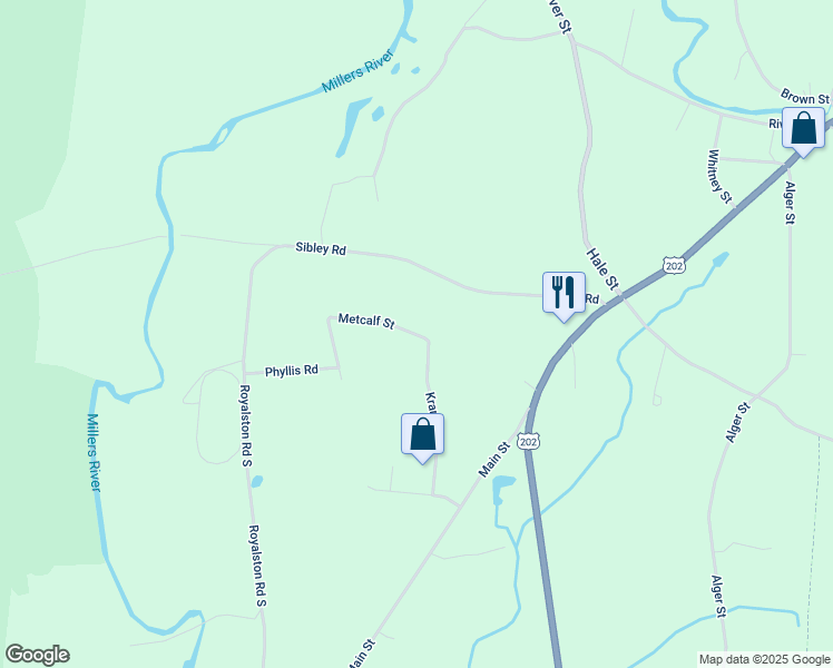 map of restaurants, bars, coffee shops, grocery stores, and more near 226 Metcalf Street in Winchendon