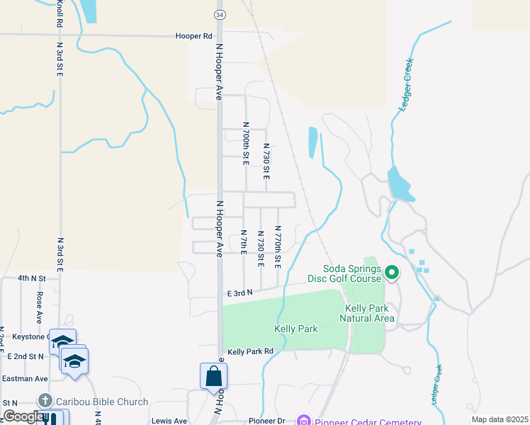 map of restaurants, bars, coffee shops, grocery stores, and more near 490 North 730 East in Soda Springs