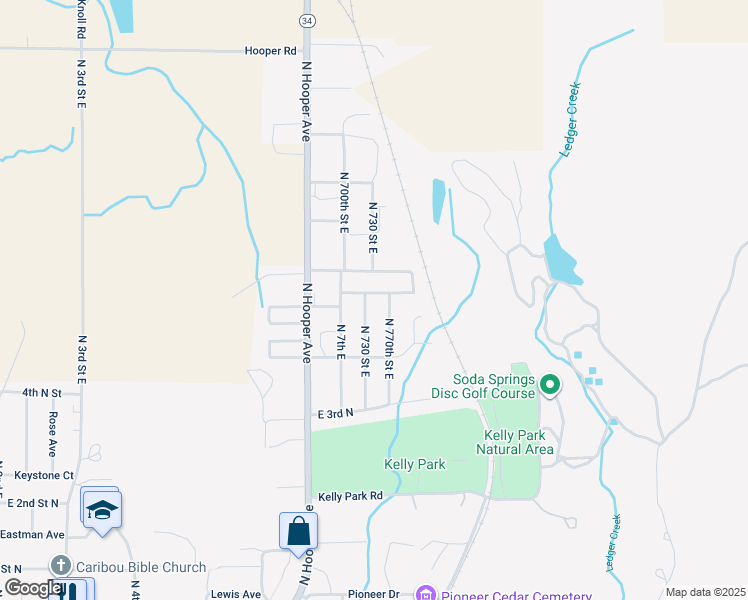 map of restaurants, bars, coffee shops, grocery stores, and more near 490 North 730 East in Soda Springs