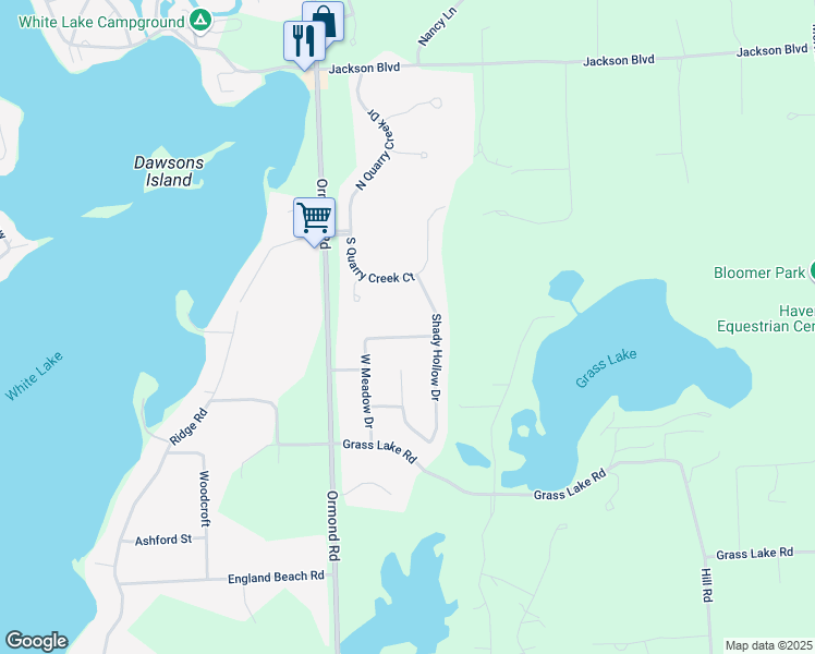 map of restaurants, bars, coffee shops, grocery stores, and more near 4646 Pasture Lane in White Lake charter Township