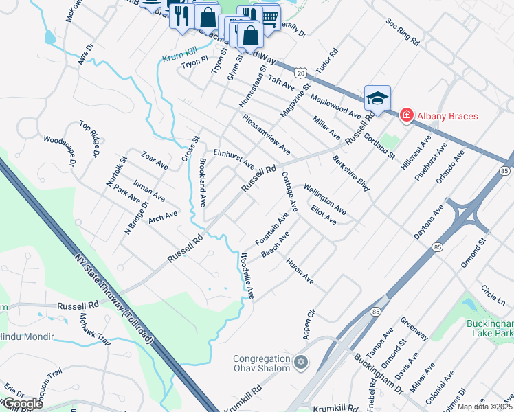 map of restaurants, bars, coffee shops, grocery stores, and more near 141 Wellington Avenue in Albany