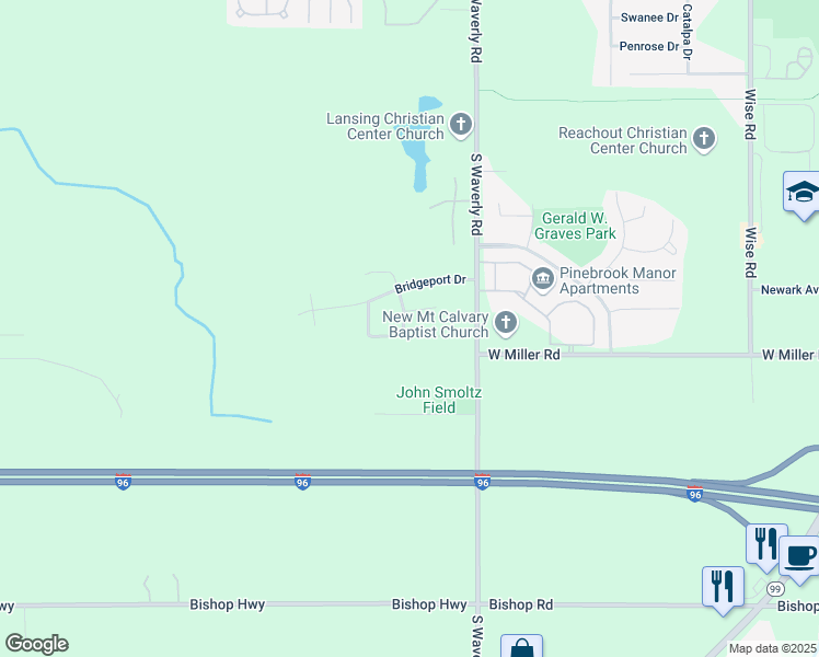 map of restaurants, bars, coffee shops, grocery stores, and more near 6014 Rockingham Drive in Lansing