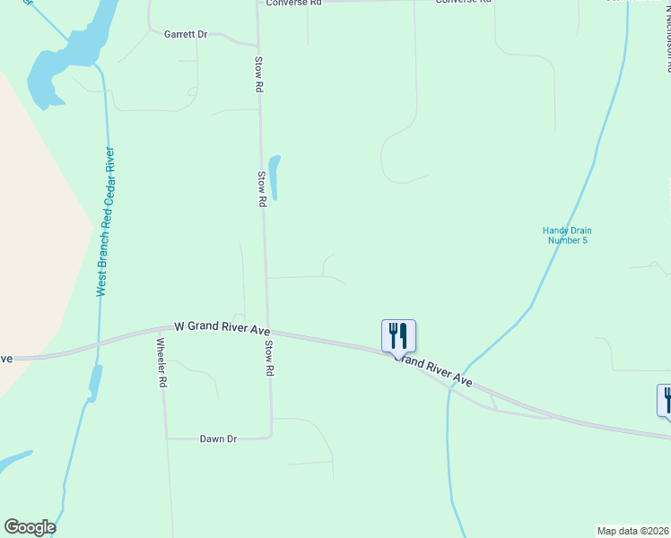 map of restaurants, bars, coffee shops, grocery stores, and more near 10928 Trotters Lane in Fowlerville