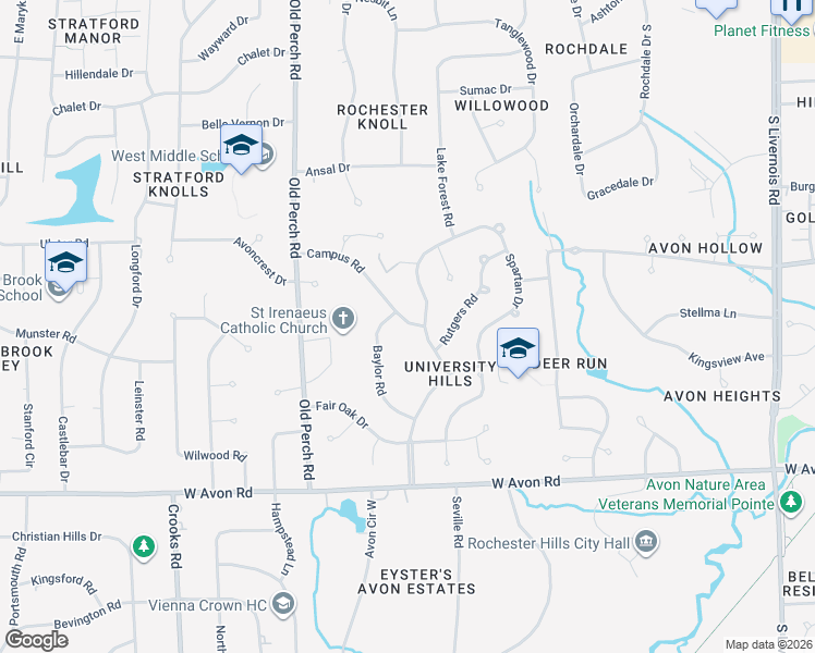 map of restaurants, bars, coffee shops, grocery stores, and more near 704 Lake Forest Road in Rochester Hills