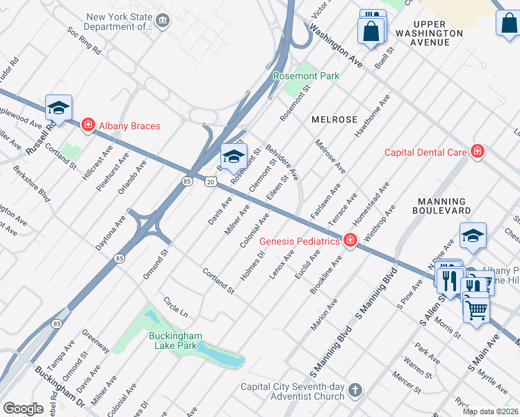 map of restaurants, bars, coffee shops, grocery stores, and more near 776 Western Avenue in Albany