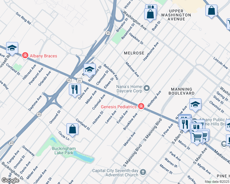 map of restaurants, bars, coffee shops, grocery stores, and more near 12 Belvidere Avenue in Albany
