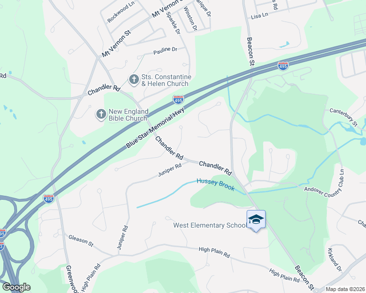 map of restaurants, bars, coffee shops, grocery stores, and more near 3 Hawthorne Circle in Andover