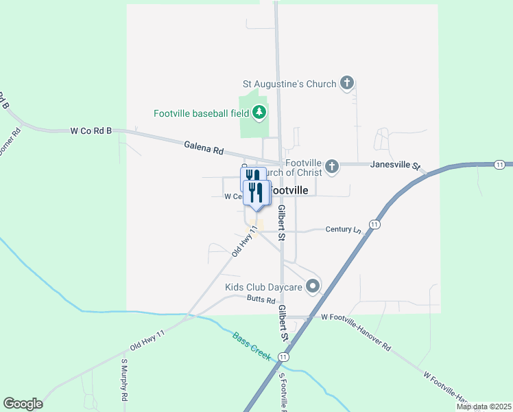 map of restaurants, bars, coffee shops, grocery stores, and more near 220 Depot Street in Footville