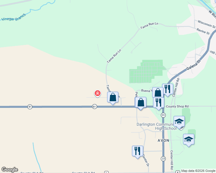 map of restaurants, bars, coffee shops, grocery stores, and more near 12168 Tama Run Lane in Darlington