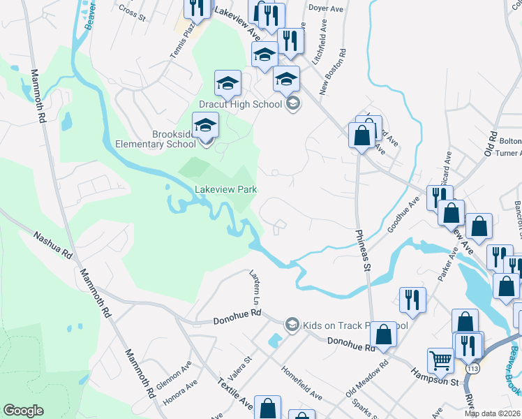 map of restaurants, bars, coffee shops, grocery stores, and more near 139 Flower Lane in Dracut