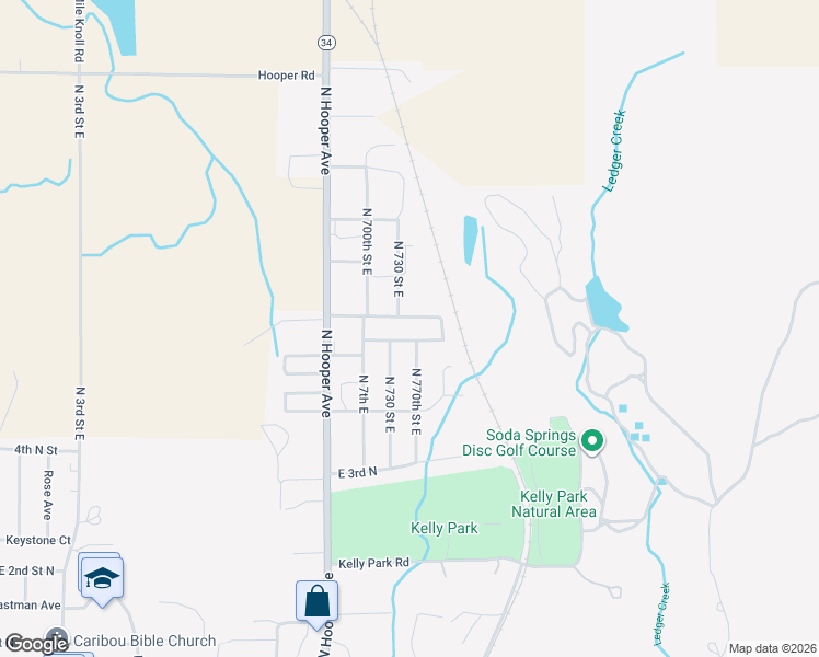 map of restaurants, bars, coffee shops, grocery stores, and more near East 530th Street North in Soda Springs