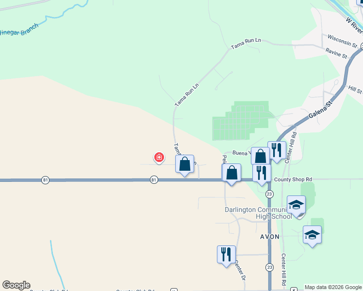 map of restaurants, bars, coffee shops, grocery stores, and more near 12168 Tama Run Lane in Darlington