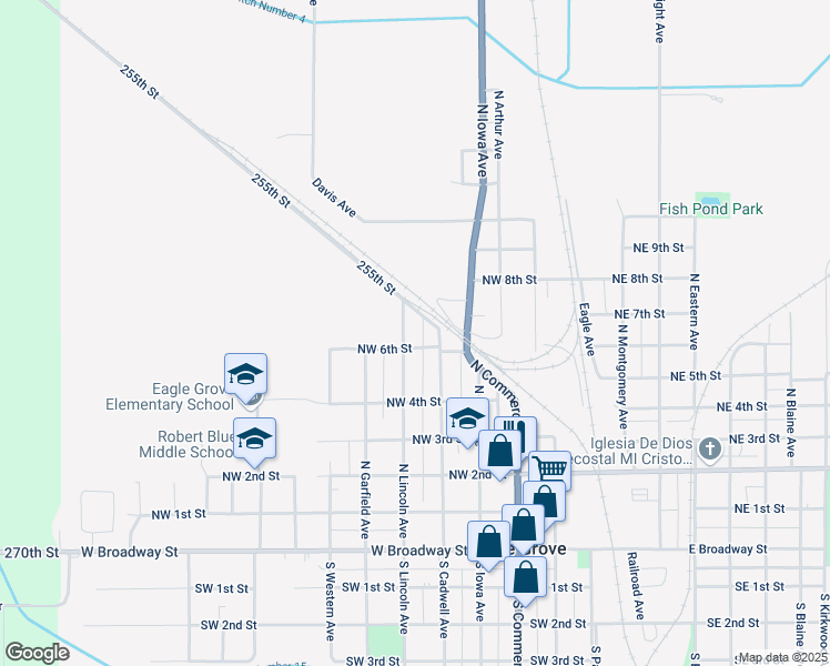map of restaurants, bars, coffee shops, grocery stores, and more near 607-613 North Lincoln Avenue in Eagle Grove