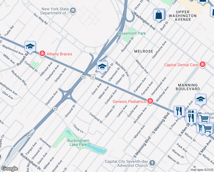 map of restaurants, bars, coffee shops, grocery stores, and more near 776 Western Avenue in Albany