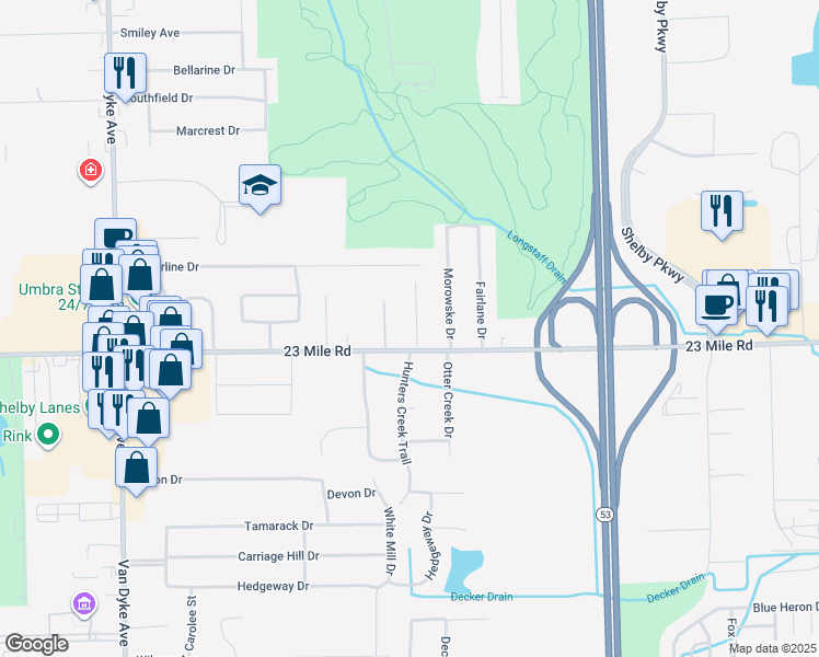 map of restaurants, bars, coffee shops, grocery stores, and more near 51054 Nardone Avenue in Macomb County