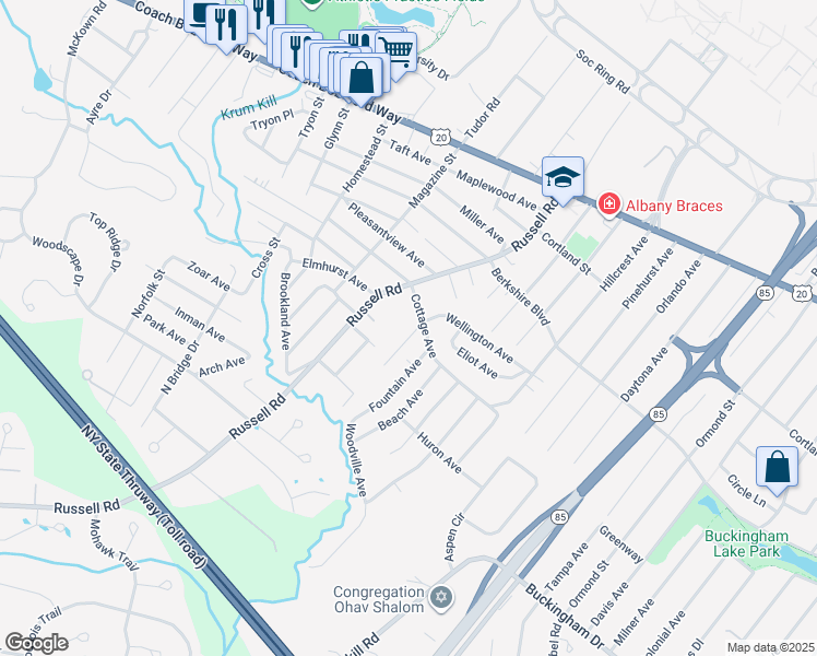 map of restaurants, bars, coffee shops, grocery stores, and more near 97 Wellington Avenue in Albany
