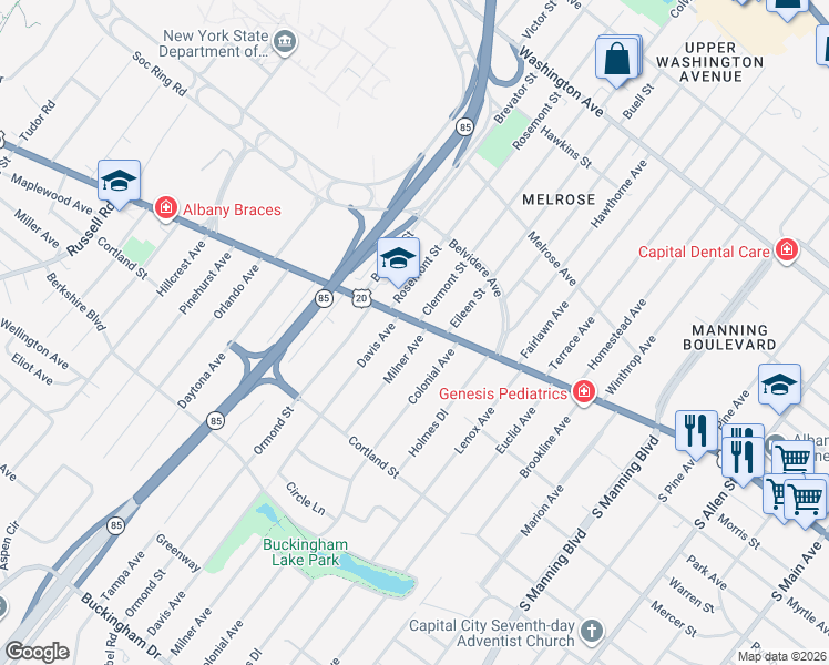 map of restaurants, bars, coffee shops, grocery stores, and more near 776 Western Avenue in Albany