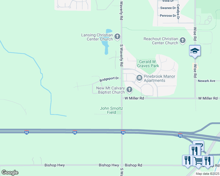 map of restaurants, bars, coffee shops, grocery stores, and more near 3930 Gilford Circle in Lansing