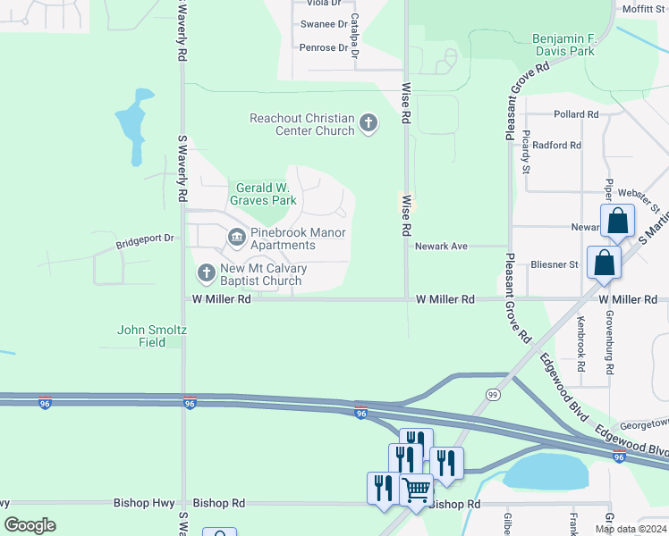 map of restaurants, bars, coffee shops, grocery stores, and more near 3317 Independence Lane in Lansing