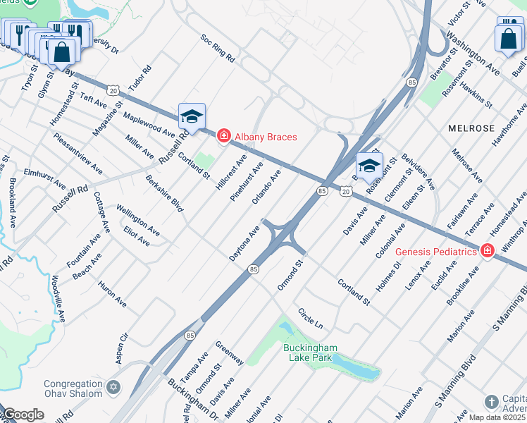 map of restaurants, bars, coffee shops, grocery stores, and more near 40 Daytona Avenue in Albany