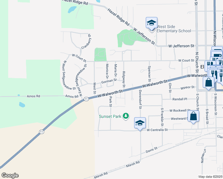 map of restaurants, bars, coffee shops, grocery stores, and more near 820 1/2 West Walworth Street in Elkhorn