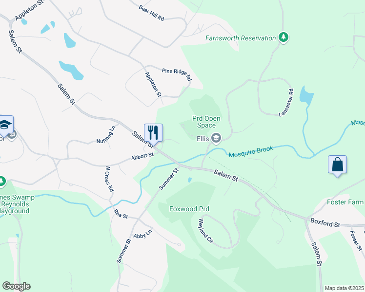map of restaurants, bars, coffee shops, grocery stores, and more near 50 Keyes Way in North Andover