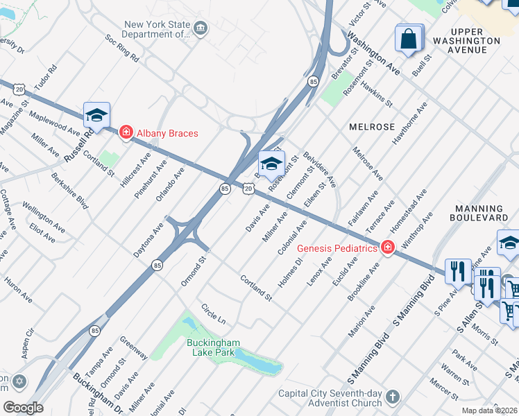 map of restaurants, bars, coffee shops, grocery stores, and more near 806 Western Avenue in Albany