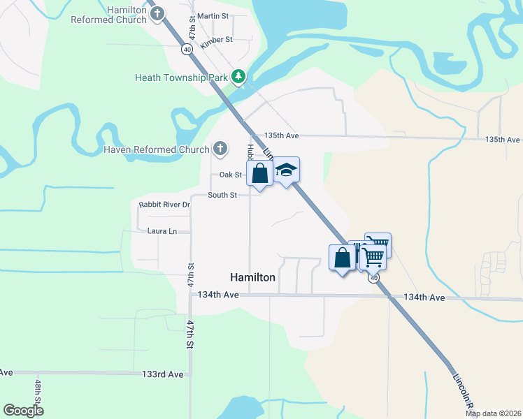 map of restaurants, bars, coffee shops, grocery stores, and more near 3453 Hubbard Street in Hamilton