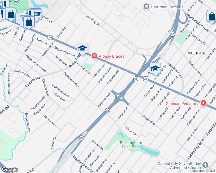 map of restaurants, bars, coffee shops, grocery stores, and more near 40 Daytona Avenue in Albany