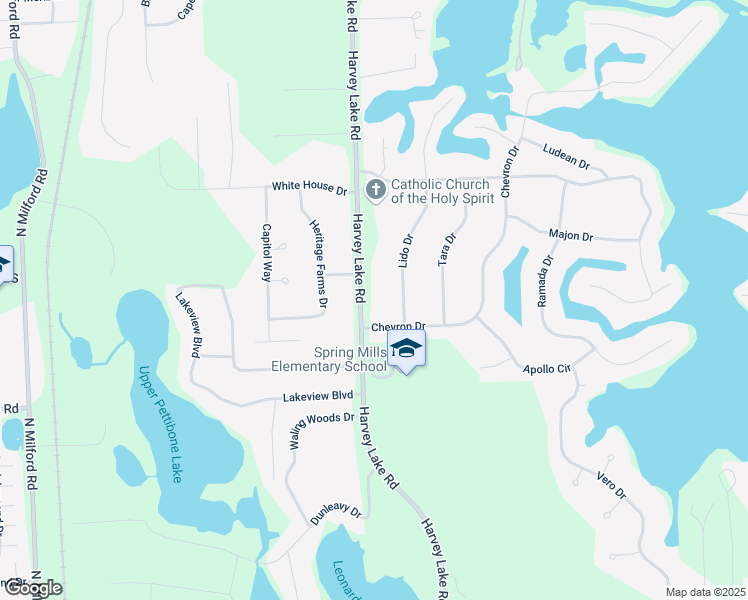 map of restaurants, bars, coffee shops, grocery stores, and more near 3354 Harvey Lake Road in Oakland County