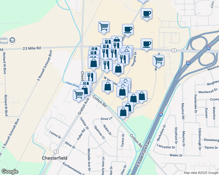 map of restaurants, bars, coffee shops, grocery stores, and more near 50500 Gratiot Avenue in New Baltimore