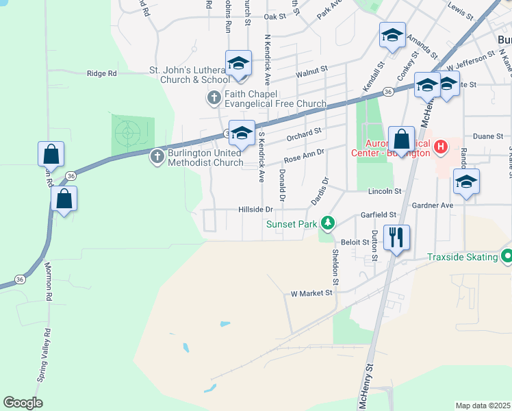 map of restaurants, bars, coffee shops, grocery stores, and more near 365 South Kendrick Avenue in Burlington