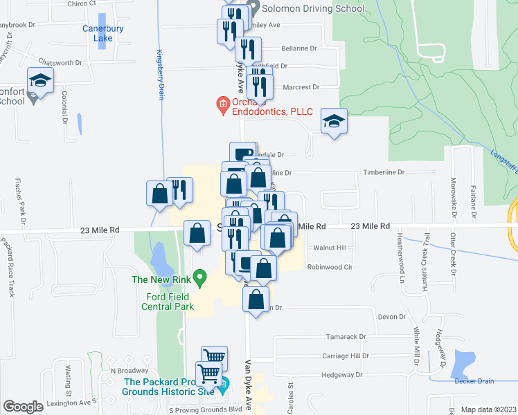 map of restaurants, bars, coffee shops, grocery stores, and more near 51200 Van Dyke in Shelby charter Township