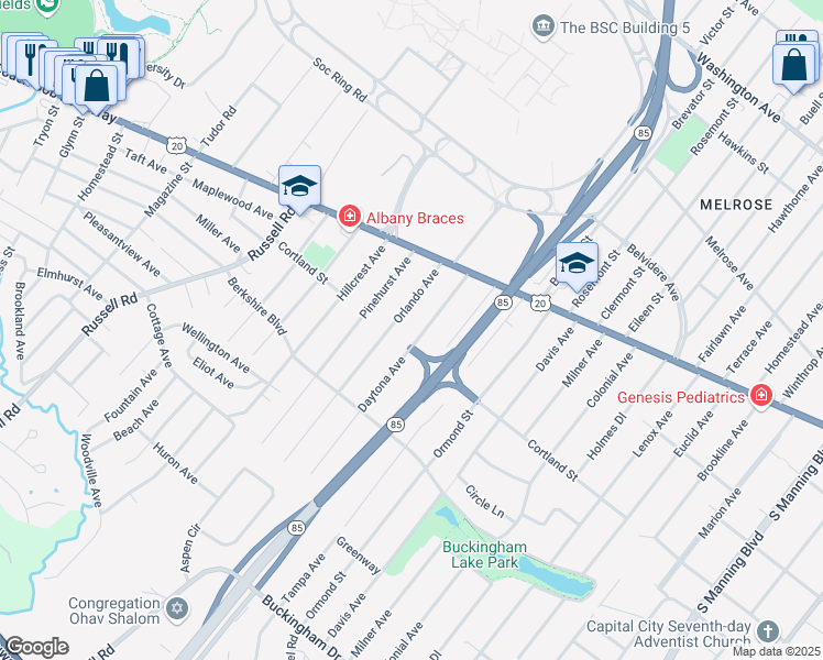 map of restaurants, bars, coffee shops, grocery stores, and more near 40 Daytona Avenue in Albany