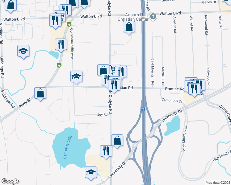 map of restaurants, bars, coffee shops, grocery stores, and more near 1970 North Opdyke Road in Auburn Hills