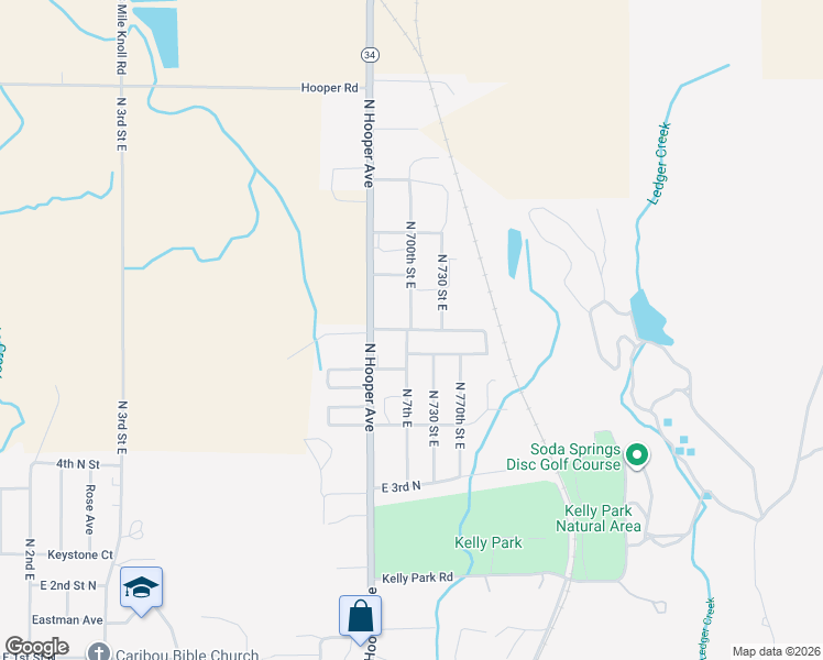 map of restaurants, bars, coffee shops, grocery stores, and more near East 530th Street North in Soda Springs