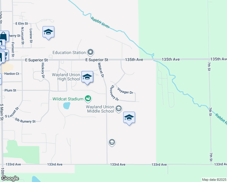 map of restaurants, bars, coffee shops, grocery stores, and more near 415 Discovery Drive in Wayland