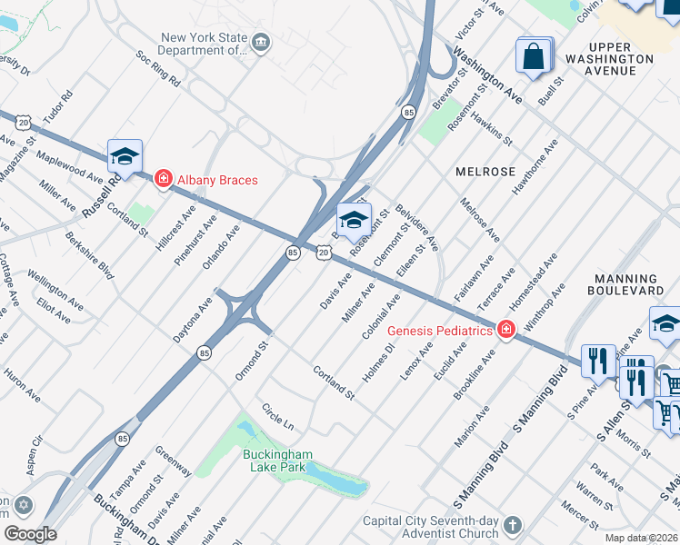 map of restaurants, bars, coffee shops, grocery stores, and more near 806 Western Avenue in Albany