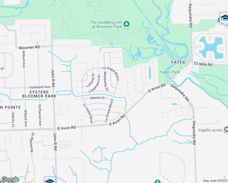 map of restaurants, bars, coffee shops, grocery stores, and more near 316 Marquette Drive in Rochester Hills