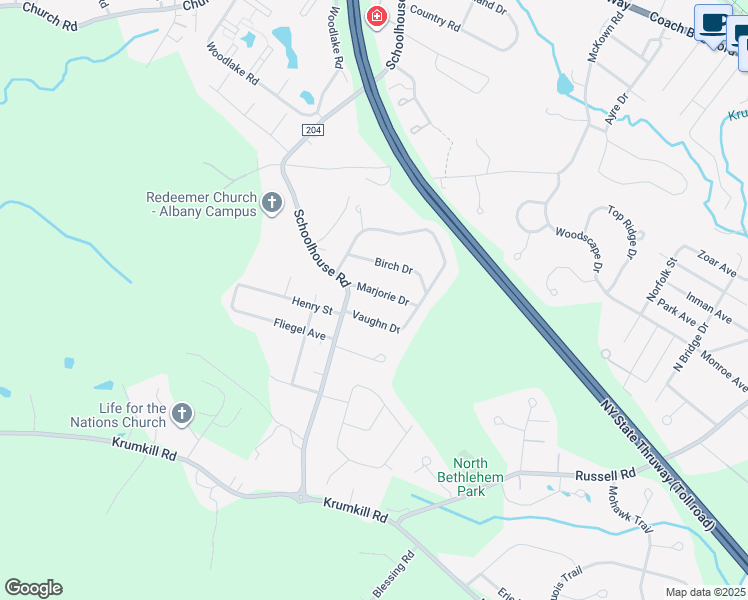 map of restaurants, bars, coffee shops, grocery stores, and more near 107 Marjorie Drive in Albany