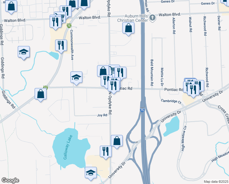 map of restaurants, bars, coffee shops, grocery stores, and more near 1984 North Opdyke Road in Auburn Hills