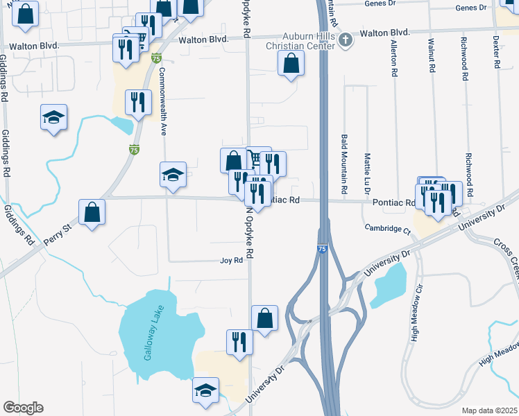 map of restaurants, bars, coffee shops, grocery stores, and more near 1984 North Opdyke Road in Auburn Hills