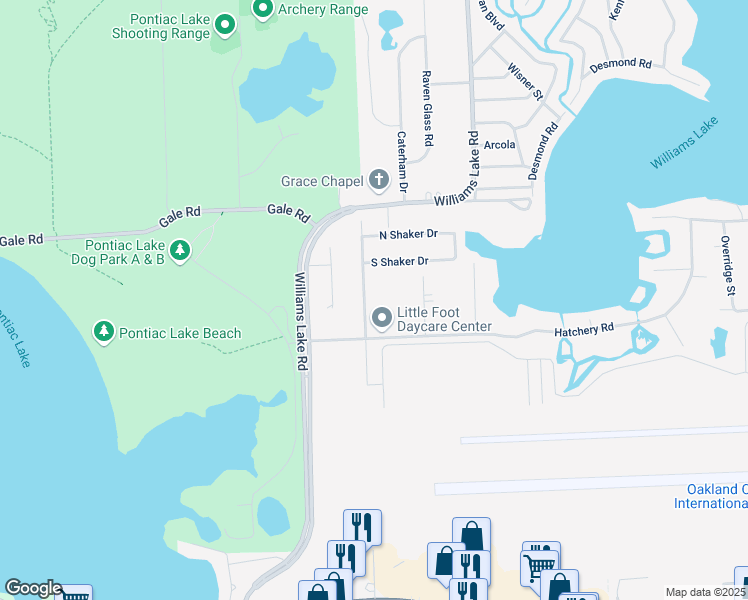 map of restaurants, bars, coffee shops, grocery stores, and more near 2284 Richardson Court in Waterford Township