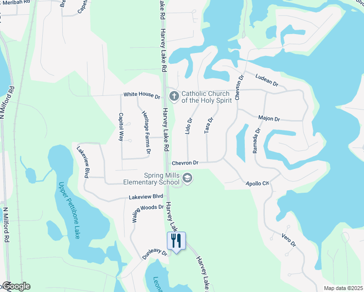map of restaurants, bars, coffee shops, grocery stores, and more near 3354 Harvey Lake Road in Highland Charter Township