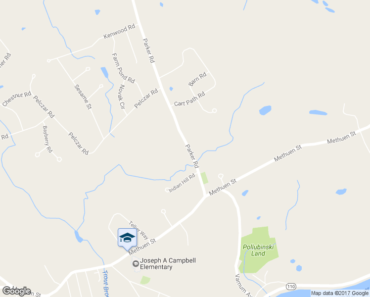 map of restaurants, bars, coffee shops, grocery stores, and more near 86 Parker Road in Dracut