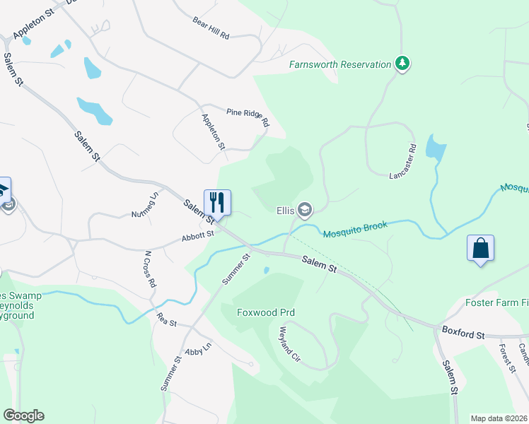 map of restaurants, bars, coffee shops, grocery stores, and more near 50 Keyes Way in North Andover