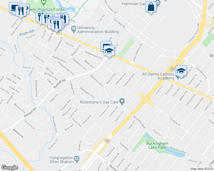 map of restaurants, bars, coffee shops, grocery stores, and more near 181 Berkshire Boulevard in Albany