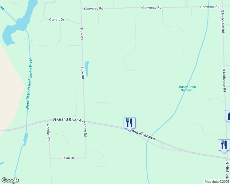 map of restaurants, bars, coffee shops, grocery stores, and more near 10928 Trotters Lane in Fowlerville