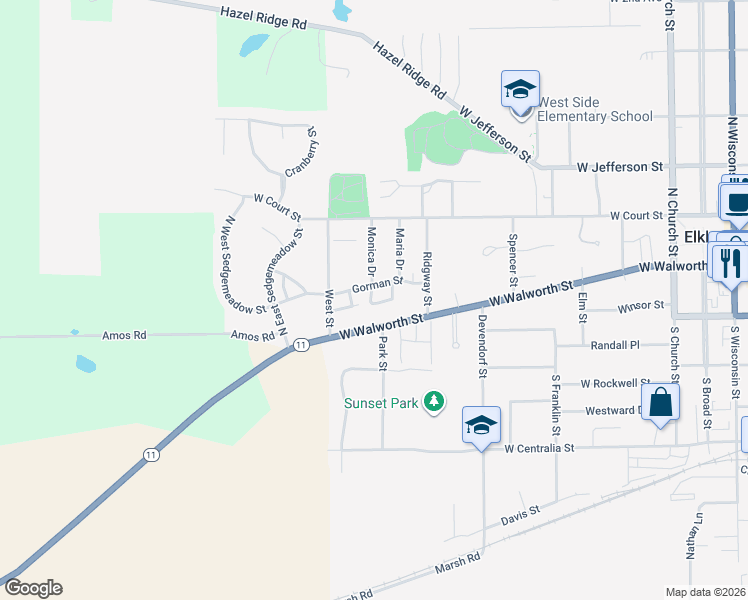 map of restaurants, bars, coffee shops, grocery stores, and more near 820 1/2 West Walworth Street in Elkhorn